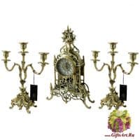 Каминные часы из бронзы Мадейра 37 см и канделябрами 31 см. LB05051. Португалия