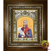 Икона освященная &quot;Феодор Ушаков,праведный воин (Фёдор)&quot;, 14x18 см, в деревянном киоте 20x24 см, 20x24 см