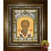 Икона освященная &quot;Николай чудотворец, архиепископ Мир Ликийских,святитель&quot;, 14x18 см, в деревянном киоте 20x24 см, 20x24 см