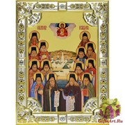 Икона освященная &quot;Оптинские старцы&quot;, дерево, серебро 925, 18x24 см, со стразами