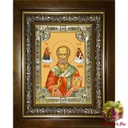 Икона освященная &quot;Николай чудотворец, архиепископ Мир Ликийских,святитель&quot;, 18x24 см, со стразами, в деревянном киоте 24x30 см, 24x30 см