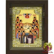 Икона освященная &quot;Оптинские старцы&quot;, дерево, серебро 925, 18x24 см, со стразами, в деревянном киоте 24x30 см, 24x30 см