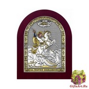 Икона освященная &quot;Георгий Победоносец&quot;, дерево, посеребрение 925, 16.5x20 см