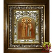 Икона освященная &quot;Борис и Глеб благоверные князья-страстотерпцы&quot;, 14x18 см, в деревянном киоте 20x24 см, 20x24 см