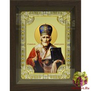 Икона освященная &quot;Николай Чудотворец&quot;, 18x24 см, со стразами, в деревянном киоте 24x30 см, 24x30 см