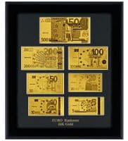 Бона 7 банкнот Евро сусальное золото Панно в деревянной рамке
