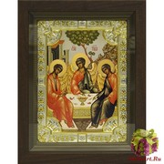 Икона освященная &quot;Троица&quot;, дерево, серебро 925, 18x24 см, со стразами, в деревянном киоте 24x30 см, 24x30 см