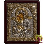 Икона освященная &quot;Божья Матерь Достойно Есть&quot;, дерево, серебро 999, 23x29 см, в деревянном киоте