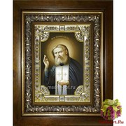 Икона освященная &quot;Серафим Саровский преподобный чудотворец&quot;, 18x24 см, со стразами, в деревянном киоте 24x30 см, 24x30 см