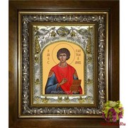 Икона освященная &quot;Пантелеймон великомученик и целитель&quot;, 14x18 см, в деревянном киоте 20x24 см, 20x24 см