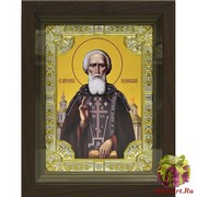 Икона освященная &quot;Сергий Радонежский&quot;, дерево, серебро 925, 18x24 см, со стразами, в деревянном киоте 24x30 см, 24x30 см