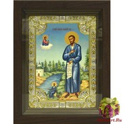 Икона освященная &quot;Семен&quot;, дерево, серебро 925, 18x24 см, со стразами, в деревянном киоте 24x30 см, 24x30 см