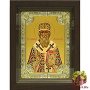 Икона освященная &quot;Макарий&quot;, дерево, серебро 925, 18x24 см, со стразами, в деревянном киоте 24x30 см, 24x30 см