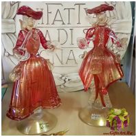 Дама и Кавалер Венецианцы Муранское стекло рубиновые с золотом. Италия. Высота 24 см