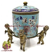 Вазочка Ангелы. Фарфор и бронза. Декор Бирюзовая поляна. Ручная работа. Размер 24 см