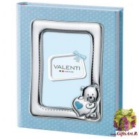 Детский фотоальбом кожаный с серебряной вставкой Медвежонок. Размер 20 x 25 см Италия Подарочная упаковка