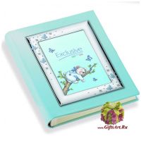 Детский фотоальбом кожаный с серебряной вставкой Бабочки. Размер 30 x 25 см Италия Подарочная упаковка