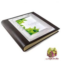 Фотоальбом кожаный с серебряной вставкой. Дерево у океана. Размер 30 x 25 см Италия