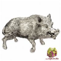 Кабан секач символ года 2019. Посеребрение. Длина 15 см. Подарочная упаковка. Италия