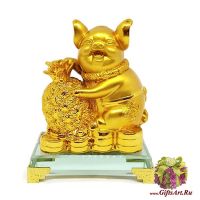 Свинка на монетах символ года 2019 с ананасом. Золочение. Высота 13 см