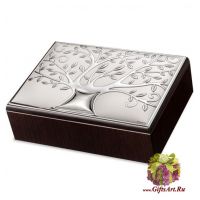 Шкатулка деревянная Древо жизни с посеребренной накладкой. Италия Длина 18 см