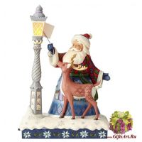 Санта Клаус зажигающий фонарь. Подарок на Новый год. 28 см Jim Shore