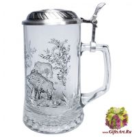 Кружка Дикий кабан из олова и стекла 500 мл. Австрия. Artina
