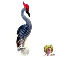Синий журавль с хохолком. Стеклянная фигурка в стиле Мурано. 33 см