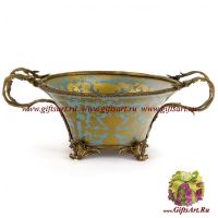 Блюдо с ручками. Фарфор и бронза. Коллекция Небесные гирлянды. Ручная работа. 48 см