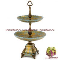 Этажерка для фруктов и сладостей. Коллекция Небесные гирлянды. Фарфор и бронза. Ручная работа. Высота 48 см