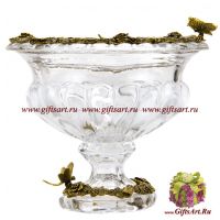 Чаша в антикварном стиле бабочка и стрекоза. Стекло и бронза. Ручная работа. 26 см