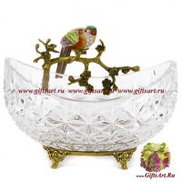 Чаша в антикварном стиле птичка на ветке. Стекло и бронза. Ручная работа. 26 см