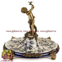 Блюдо мальчик с голубем. Фарфор и бронза. Декор Утро в Шенонсо. Ручная работа. 32 см