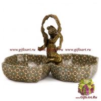 Менажница Ангел с лентой. Фарфор и бронза. Декор Медичи. Ручная работа. 22 см