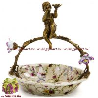 Ваза конфетница. Фарфор и бронза. Декор Мавританский сад 2. Ручная работа. Высота 20 см