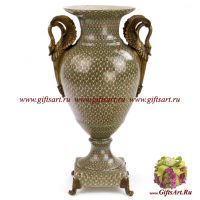 Ваза Лебеди. Фарфор и бронза. Декор Медичи. Ручная работа. Высота 40 см