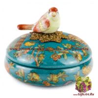 Шкатулка. Фарфор и бронза. Декор Павлин в цветущем саду. Ручная работа. 10 см