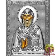 Икона освященная &quot;Спиридон Тримифунтский&quot;, дерево, посеребрение 925, 14x18 см