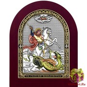 Икона освященная &quot;Георгий Победоносец&quot;, дерево, серебро 925, 16.5x20 см