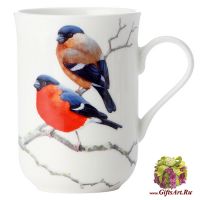 Кружка фарфоровая большая Снегири 300 мл Подарочная упаковка