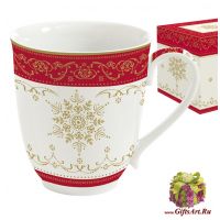 Кружка фарфоровая большая Золотая снежинка 300 мл Подарочная упаковка