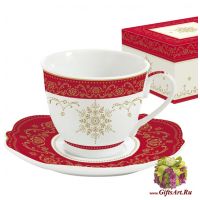Чайная пара фарфоровая Золотая снежинка 225 мл Подарочная упаковка