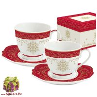 Набор 2 кофейные пары фарфоровые Золотая снежинка 80 мл Подарочная упаковка