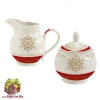 Набор сахарница и молочник фарфоровые Золотая снежинка Подарочная упаковка