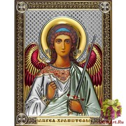 Икона освященная &quot;Ангел Хранитель&quot;, дерево, посеребрение 925, 14x18 см