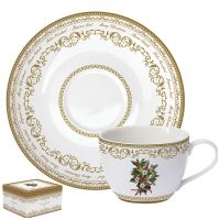 Чайная пара фарфоровая большая &quot;Новогодний праздник&quot; 240 мл Подарочная упаковка