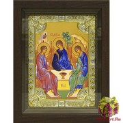 Икона освященная &quot;Троица&quot;, дерево, серебро 925, 18x24 см, со стразами, в деревянном киоте 24x30 см, 24x30 см