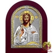 Икона освященная &quot;Спаситель&quot;, дерево, посеребрение 925, 16.5x20 см