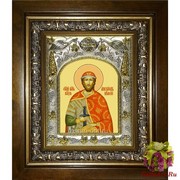 Икона освященная &quot;Александр Невский, благоверный князь&quot;, 14x18 см, в деревянном киоте 20x24 см, 20x24 см