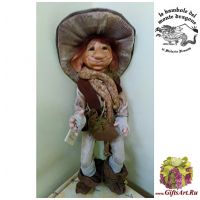 Итальянская фарфоровая кукла Folletto Fungo Гриб Гном 34 см. Италия Montedragone  Ручная работа